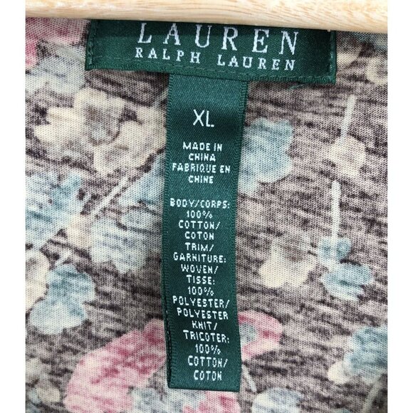 Lauren Ralph Lauren Floral Sleeveless Ruffle Top Womens XL Brown Fairy V-Neck - Picture 4 of 7